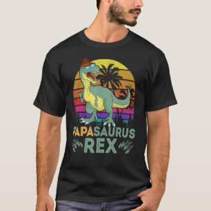 Camiseta Papa Saurux Rex Dinossaur Retro Sunset Palm Tree F