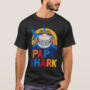 Camiseta Papa Shark Retro Pijamas Dia Pai Papá Tubarão