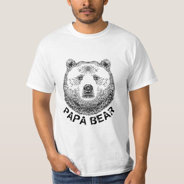 Camiseta Papá Urso, Ilustração Desenhada À Mão (Frente)