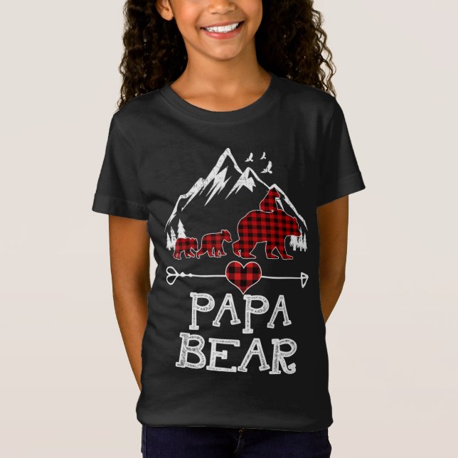 Camiseta Papa Urso Natal Pajama Desenho de Xadrez Vermelha  (Frente)