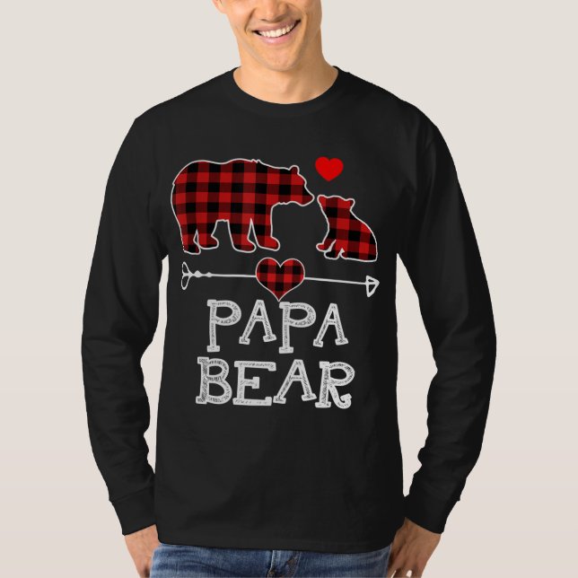 Camiseta Papa Urso Natal Pajama Xadrez Vermelha Família Buf (Frente)