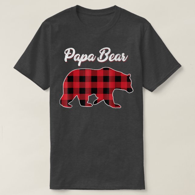 Camiseta Papa Urso Natal Pajama Xadrez Vermelha Família Buf (Frente do Design)