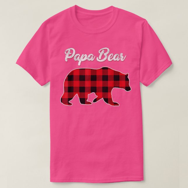 Camiseta Papa Urso Natal Pajama Xadrez Vermelha Família Buf (Frente do Design)
