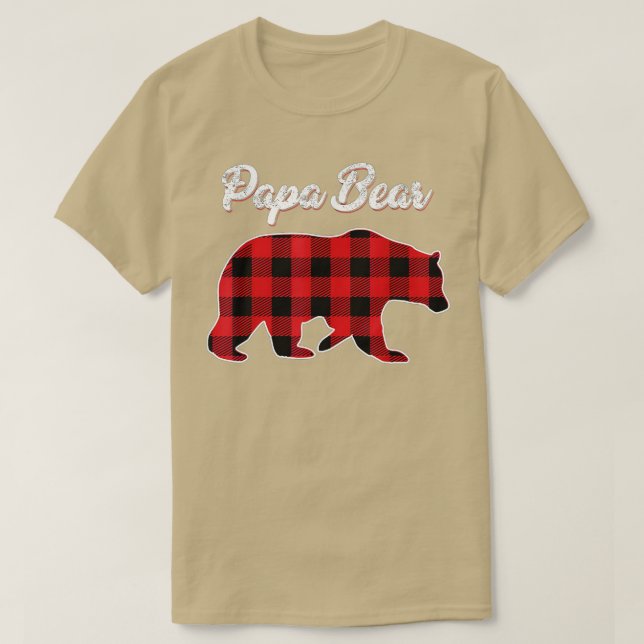 Camiseta Papa Urso Natal Pajama Xadrez Vermelha Família Buf (Frente do Design)