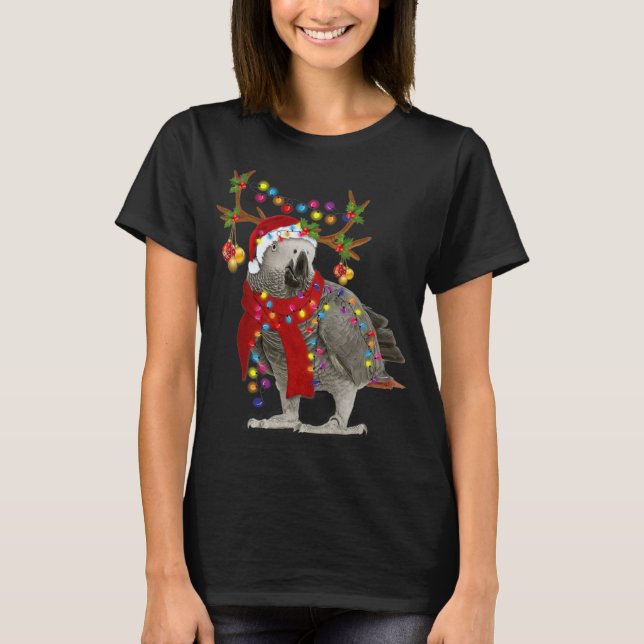 Camiseta Papagaio-cinza africano Rétulo de Reindeer Natal T (Frente)
