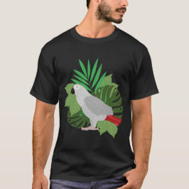Camiseta Papagaio cinzento africano com folhas