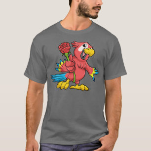 Camiseta Papagaio com bife amarelo e rosa vermelha