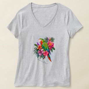 Camiseta Papagaio com Flores Tropicais - Abraçar Natureza