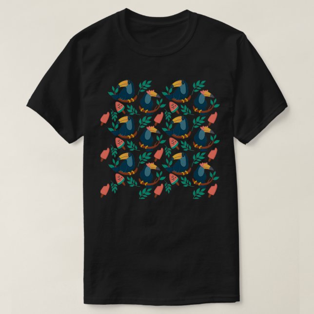 Camiseta papagaio com padrão de verão de melão (Frente do Design)