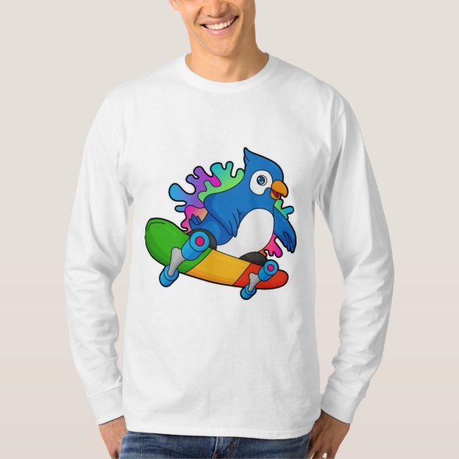 Camiseta Papagaio como Patinador com skate (Frente)