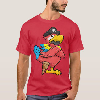 Camiseta Papagaio como Pirata com perna de Wooden e chapéu 