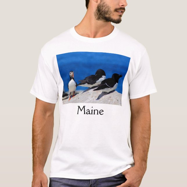Camiseta Papagaio-do-mar atlântico e Razorbills de Maine (Frente)