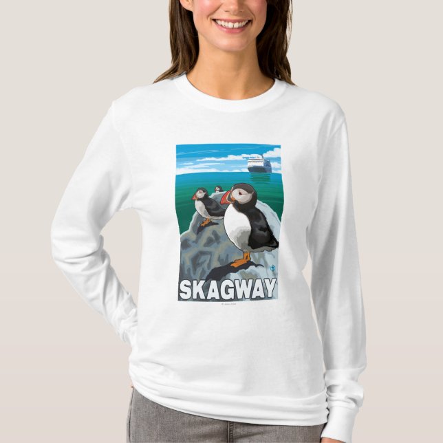 Camiseta Papagaio-do-mar & navio de cruzeiros - Skagway, (Frente)