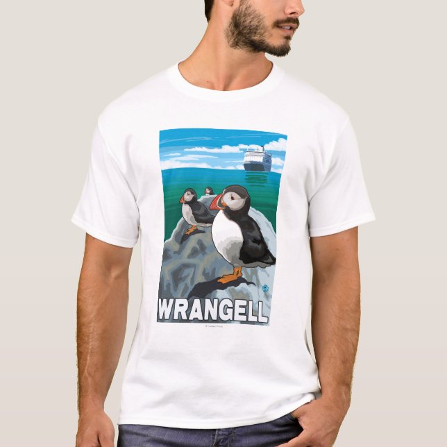 Camiseta Papagaio-do-mar & navio de cruzeiros - Wrangell, (Frente)