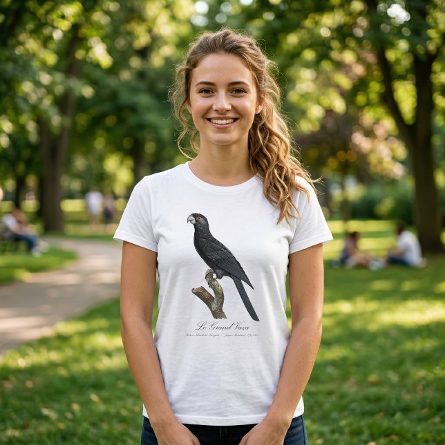 Camiseta Papagaio-do-vasa-maior, Coracopsis Vasa Ilustração (Greater Vasa Parrot, Coracopsis Vasa Illustration. Women Basic White T-Shirt)