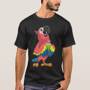 Camiseta Papagaio e coco com palha de Bebendo