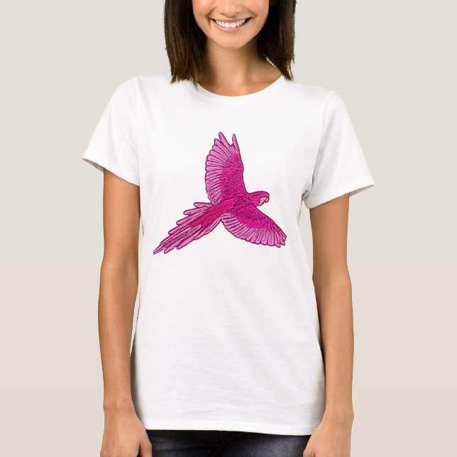 Camiseta Papagaio em Voo, Fúchsia e Rosa-de-Gelo (Frente)