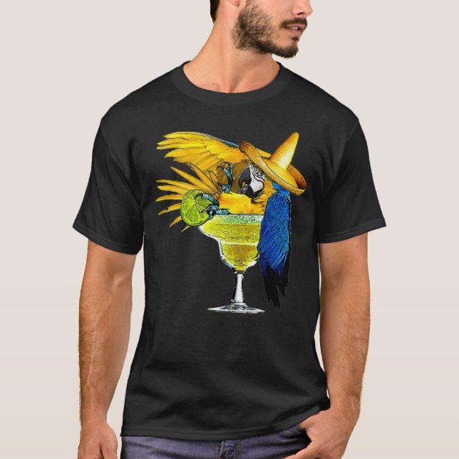 Camiseta Papagaio Engraçado no Vidro da Bebendo Margarita (Frente)