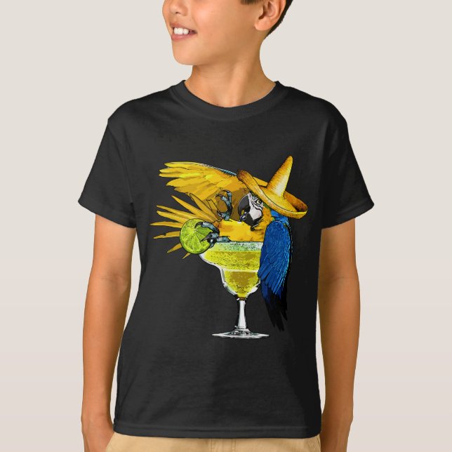 Camiseta Papagaio Engraçado Tropical de Vidro Bebendo Marga (Frente)