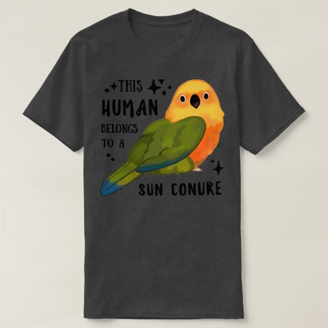 Camiseta Papagaio Este Humano Pertence A Um Sol Conure Melh (Frente do Design)