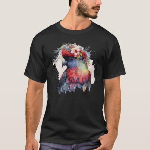 Camiseta Papagaio Lorykeet Aquarela Flor Cr Vermelho