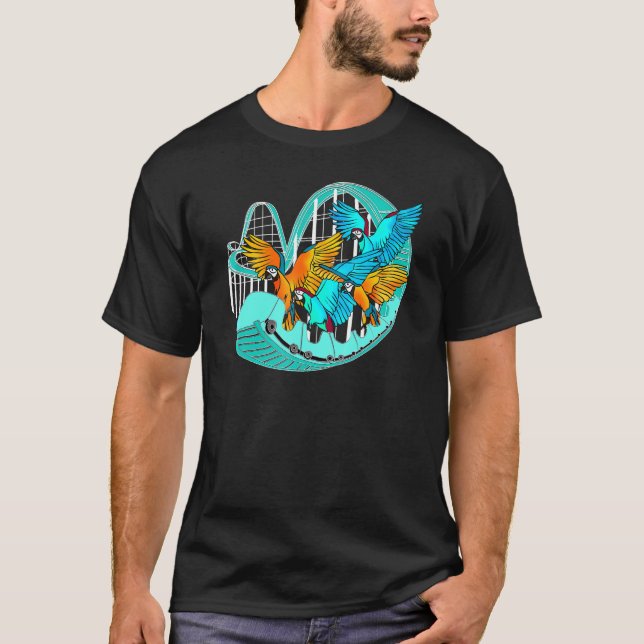 Camiseta Papagaio-Macaw Pássaros-Cilindro-Cilindro Porta co (Frente)