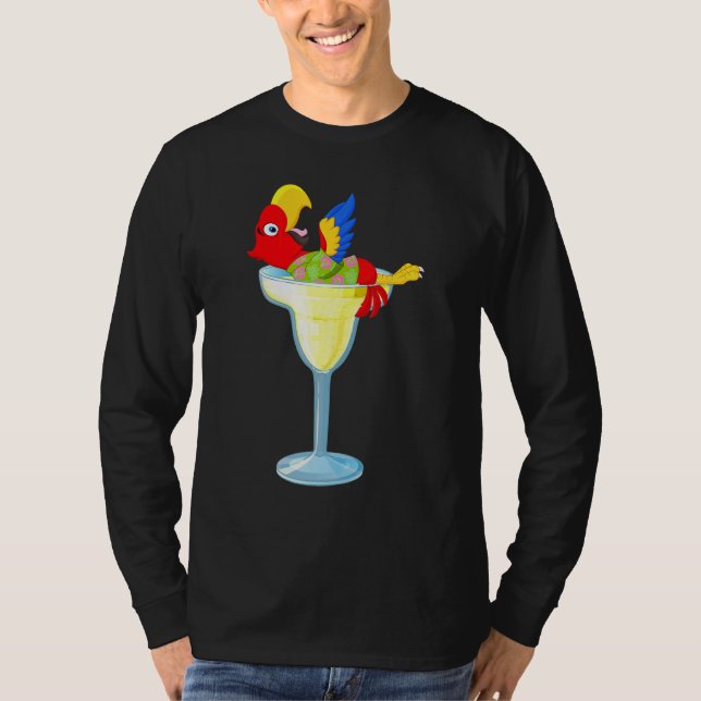 Camiseta Papagaio Margarita Bebendo Vidro Tropical Vacinaçã (Frente)