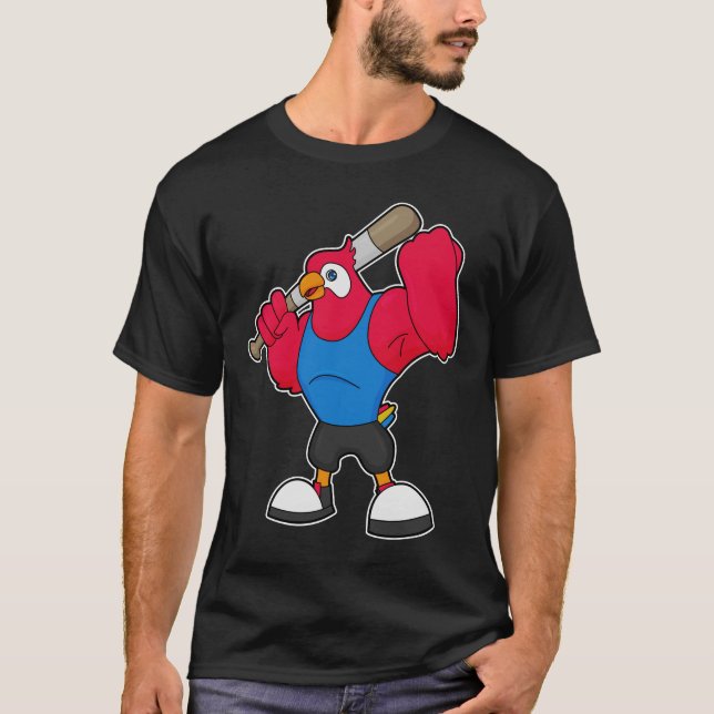 Camiseta Papagaio no Baseball com bastão de beisebol (Frente)