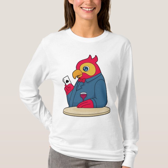 Camiseta Papagaio no Poker com cartões Poker (Frente)