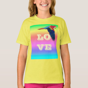 Camiseta Papagaio Pássaro Amor Paz Esperança Arco-íris Colo