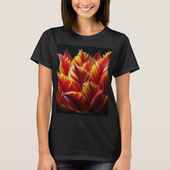 Camiseta Papagaio Tulip Floral Vermelho e Amarelo (Frente)