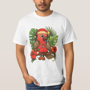 Camiseta Papagaio Vermelho Festivo com Luzes de Natal Tropi