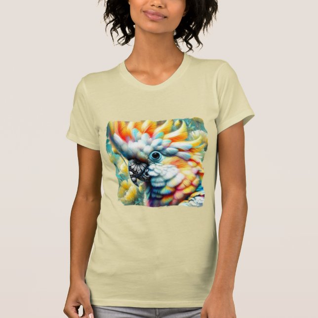 Camiseta Papagaios Amarelos de Aves Cockatoas Floral (Frente)