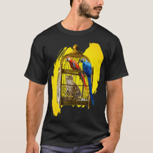 Camiseta Papagaios Araras Coloridos Antigos em Gaiola e Gat