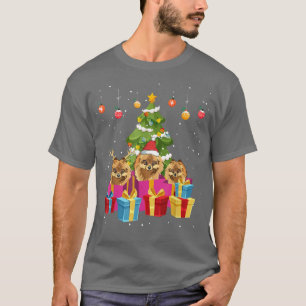 Camiseta Papagaios da família de árvores de Natal Pom Dog P