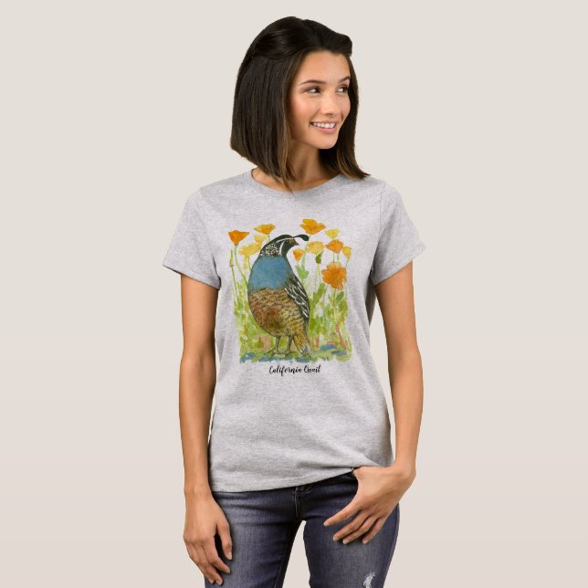 Camiseta Papagaios de Pássaros do Estado do Quail, Califórn (Frente Completa)