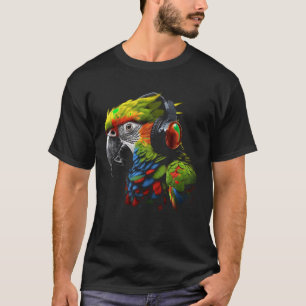 Camiseta Papagaios Fones de ouvido de Arte Músicos Pássaros