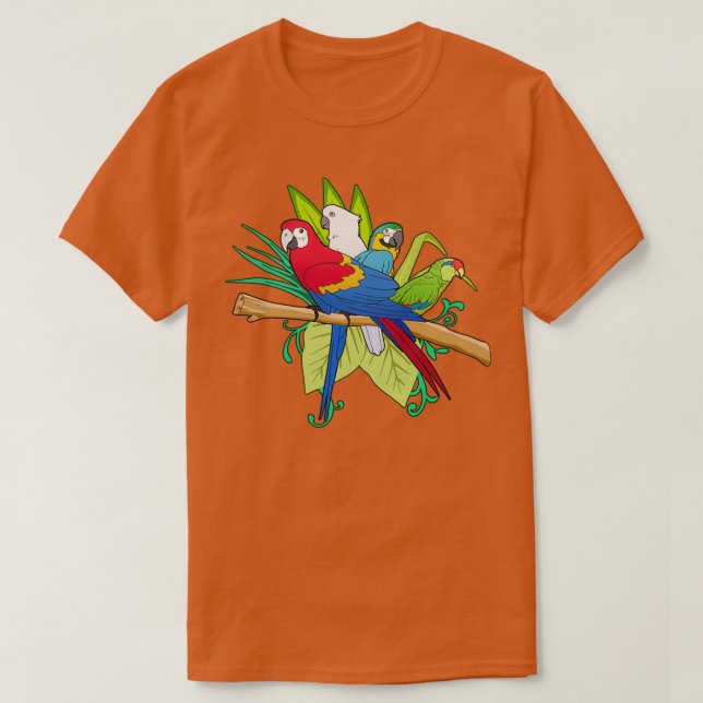 Camiseta Papagaios Tropicais - Produtos de Pet Parrots - Pá (Frente do Design)