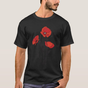 Camiseta Papagaios Vermelhos Flores Vermelhos Poppies Botân