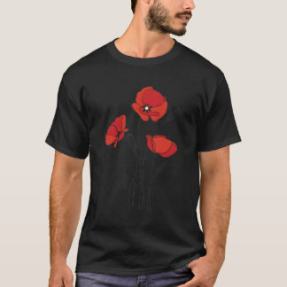Camiseta Papagaios Vermelhos Flores Vermelhos Poppies Botân