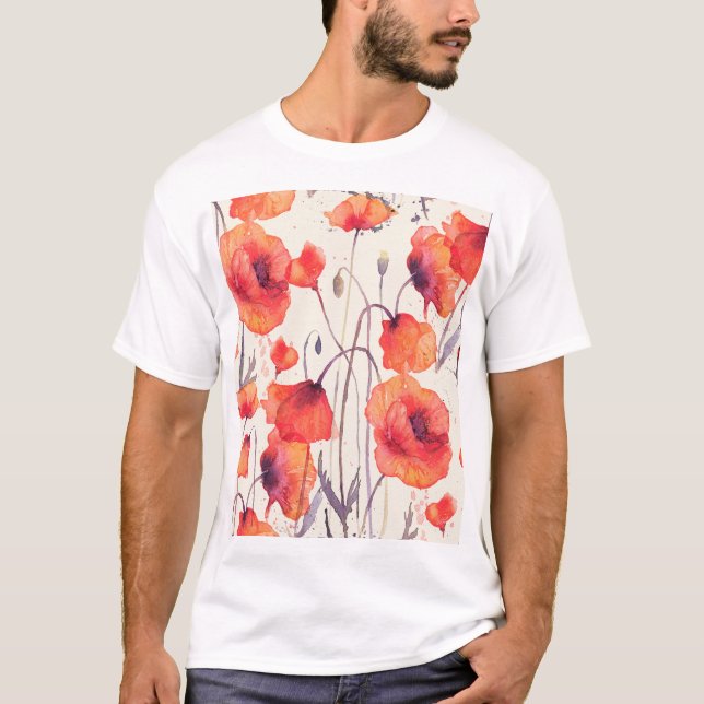 Camiseta Papagaios vermelhos selvagens, padrão de aquarela (Frente)