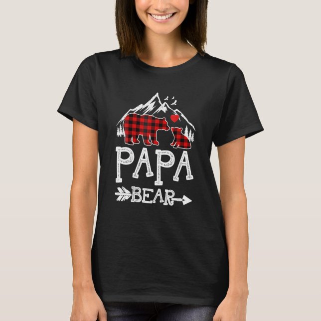 Camiseta Papai Bear Natal Pajama Xadrez Vermelha Buffalo (Frente)