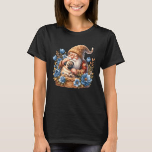 Camiseta Papai Cachorro Gnomo Floral Gráfico Para Avó Pug Q
