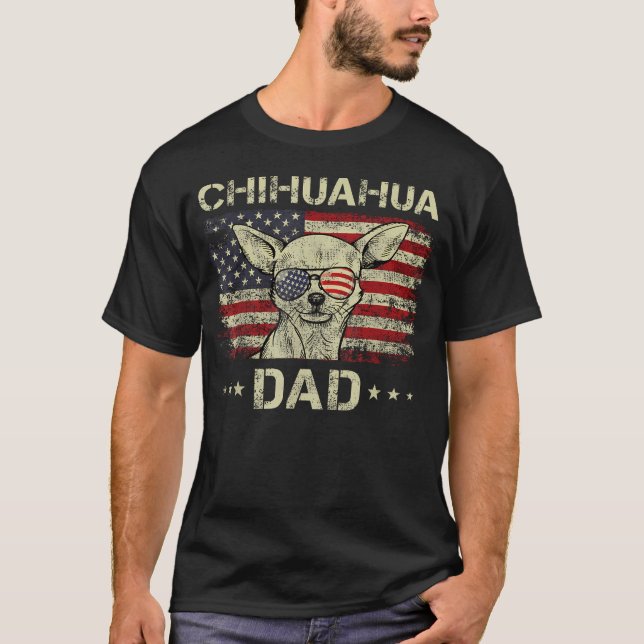 Camiseta Papai Chihuahua Amantes de Cachorro Bandeira Ameri (Frente)