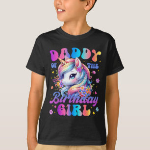 Camiseta Papai da Menina do Aniversário Unicórnio Flor Famí