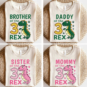 Camiseta Papai do Aniversário do Three-Rex Dinossauro