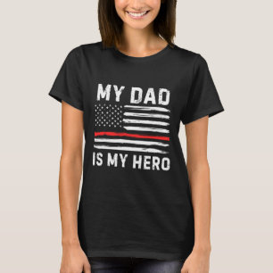 Camiseta Papai é Meu Herói Bombeiro Linha Vermelha Bandeira