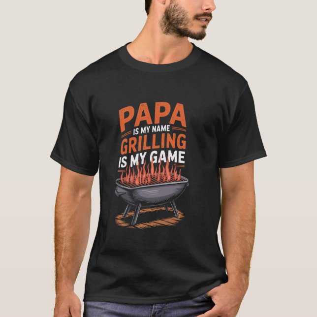 Camiseta Papai É Meu Nome Griling É Meu Jogo, Carne Fumando (Frente)