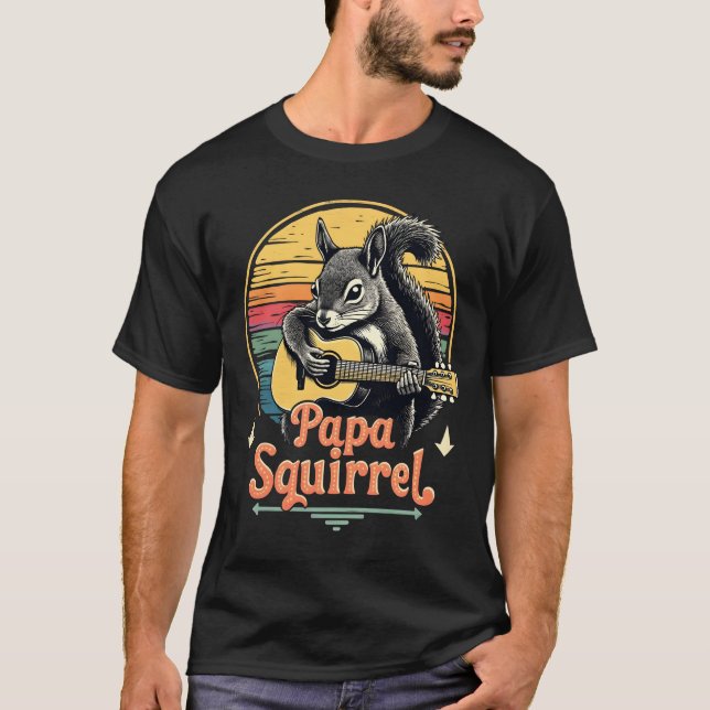 Camiseta Papai Esquilo Tocando Guitarra - Design de Música  (Frente)