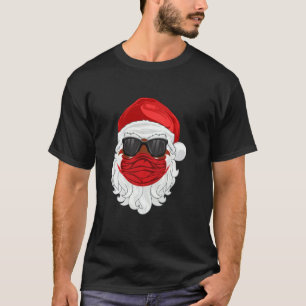 Camiseta Papai Negro Natal 2020 Papai Noel Rosto Máscara